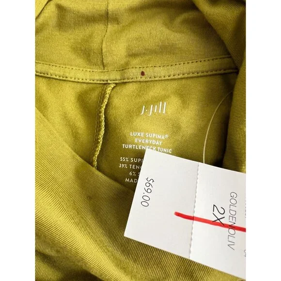 J. Jill Size 2X Luxe Supima Everyday Turtleneck Tunic Top Cotton Stretch Olive - Picture 6 of 8